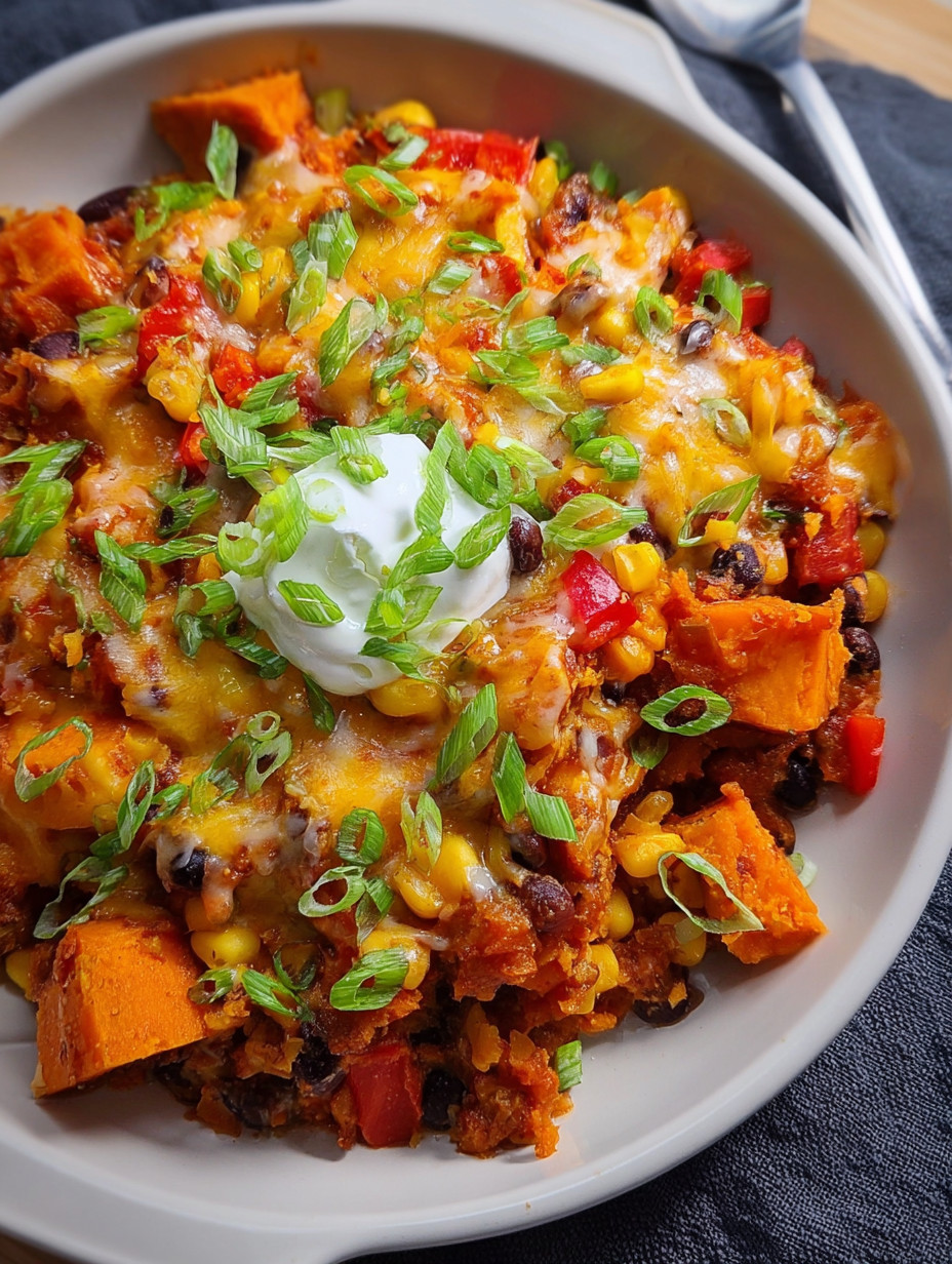 A bowl of chili cheese sweet potato casserole.
