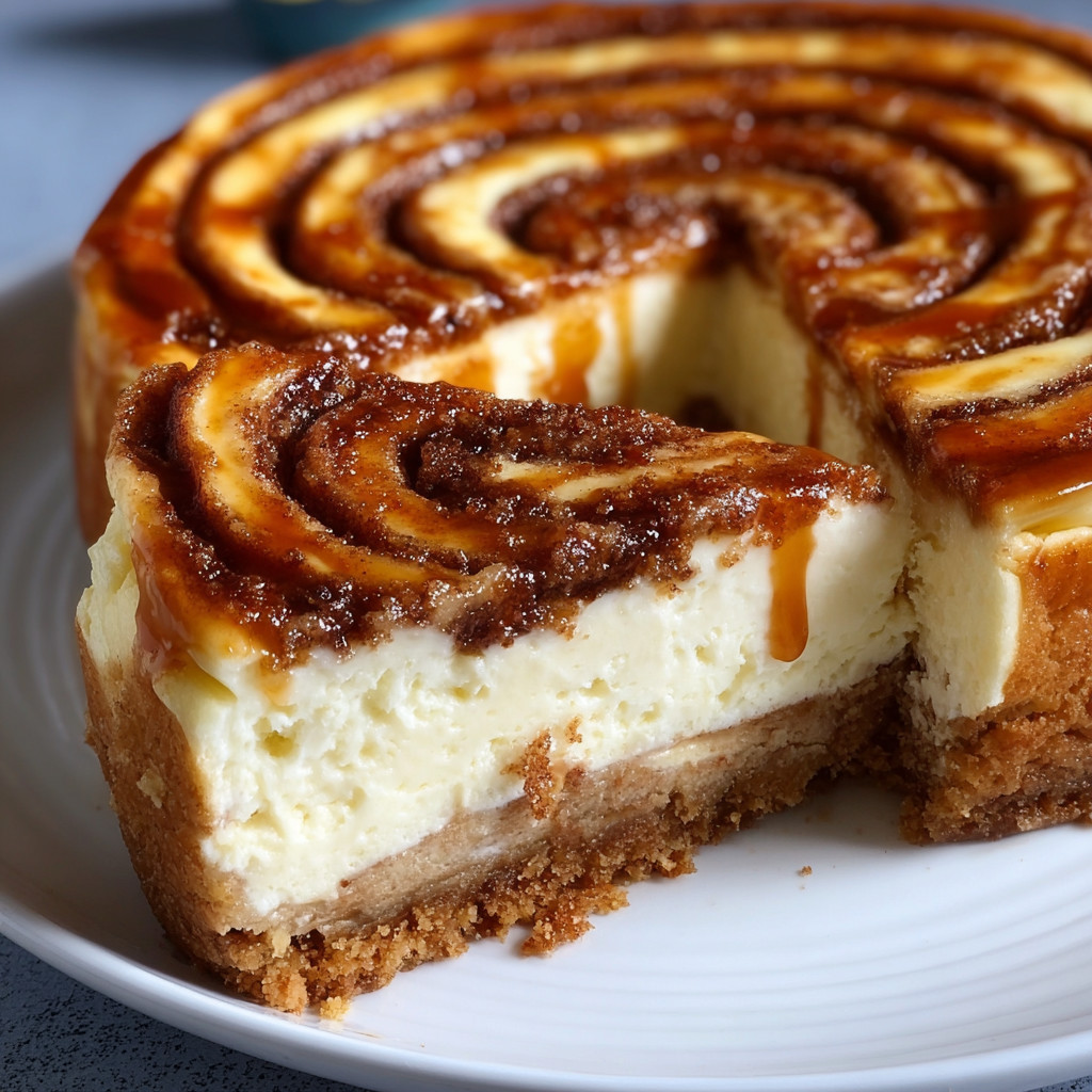 A slice of cinnamon roll cheesecake.