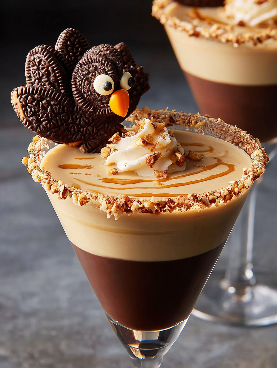 A turkeytini drink with a cookie on top.