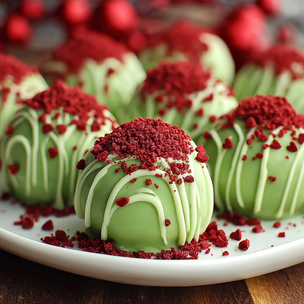Green and red balls with red sprinkles.