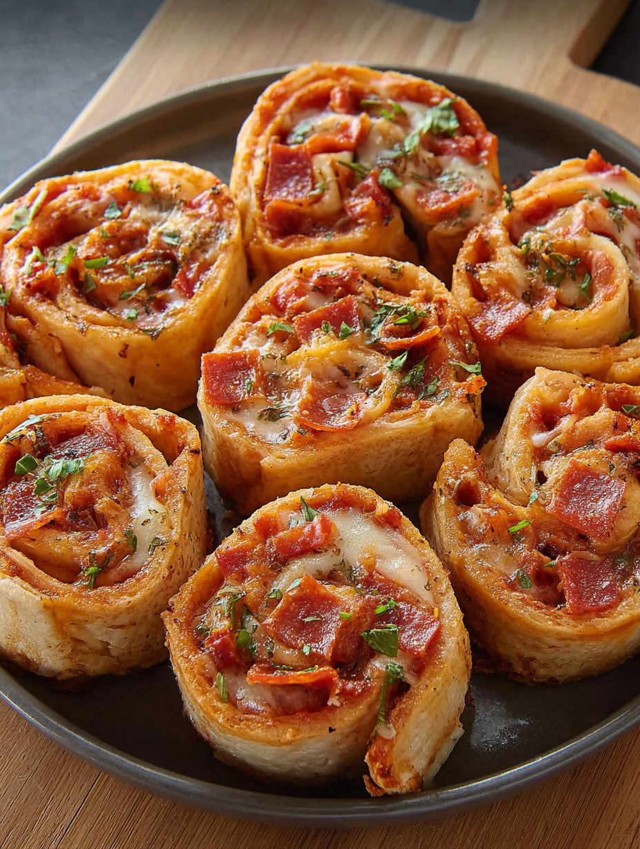 A plate of tortilla pizza rolls.