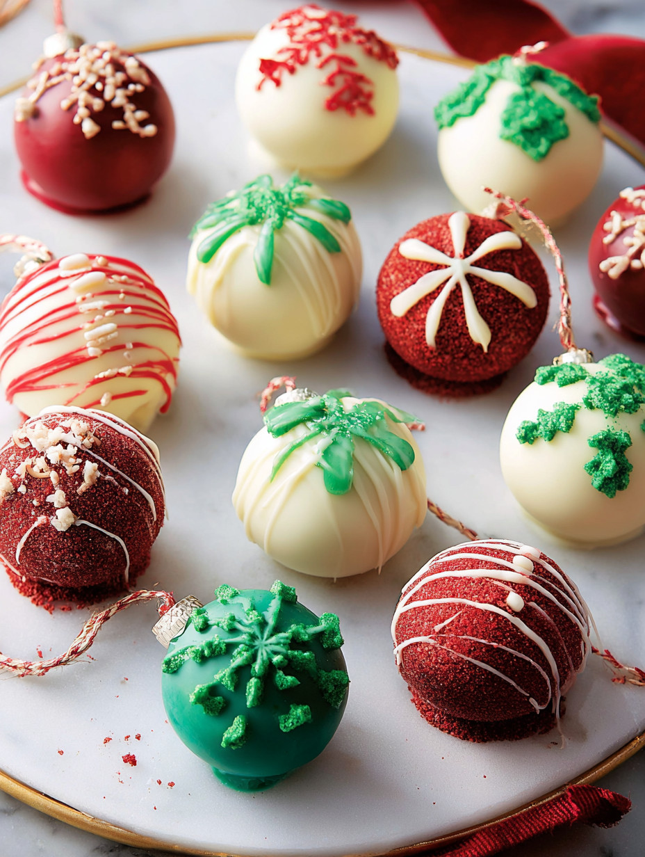 A plate of cake balls with various decorations.