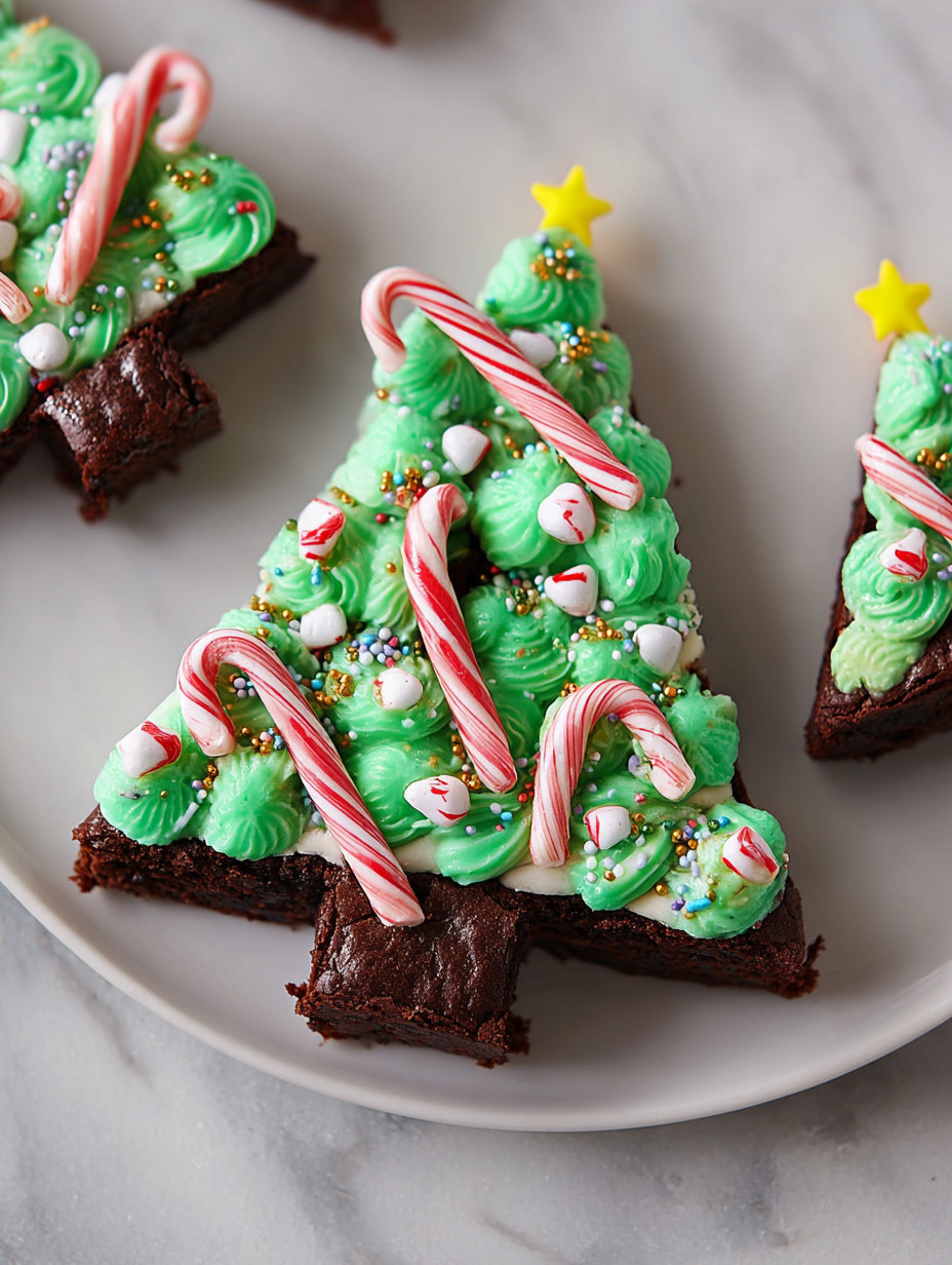 Brownies with candy canes and stars on top.