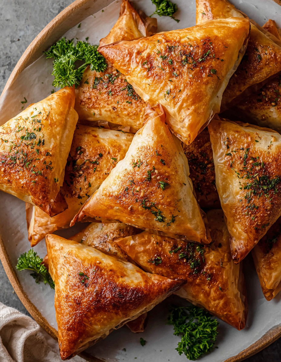 A plate of Moroccan spiced chicken briouats.