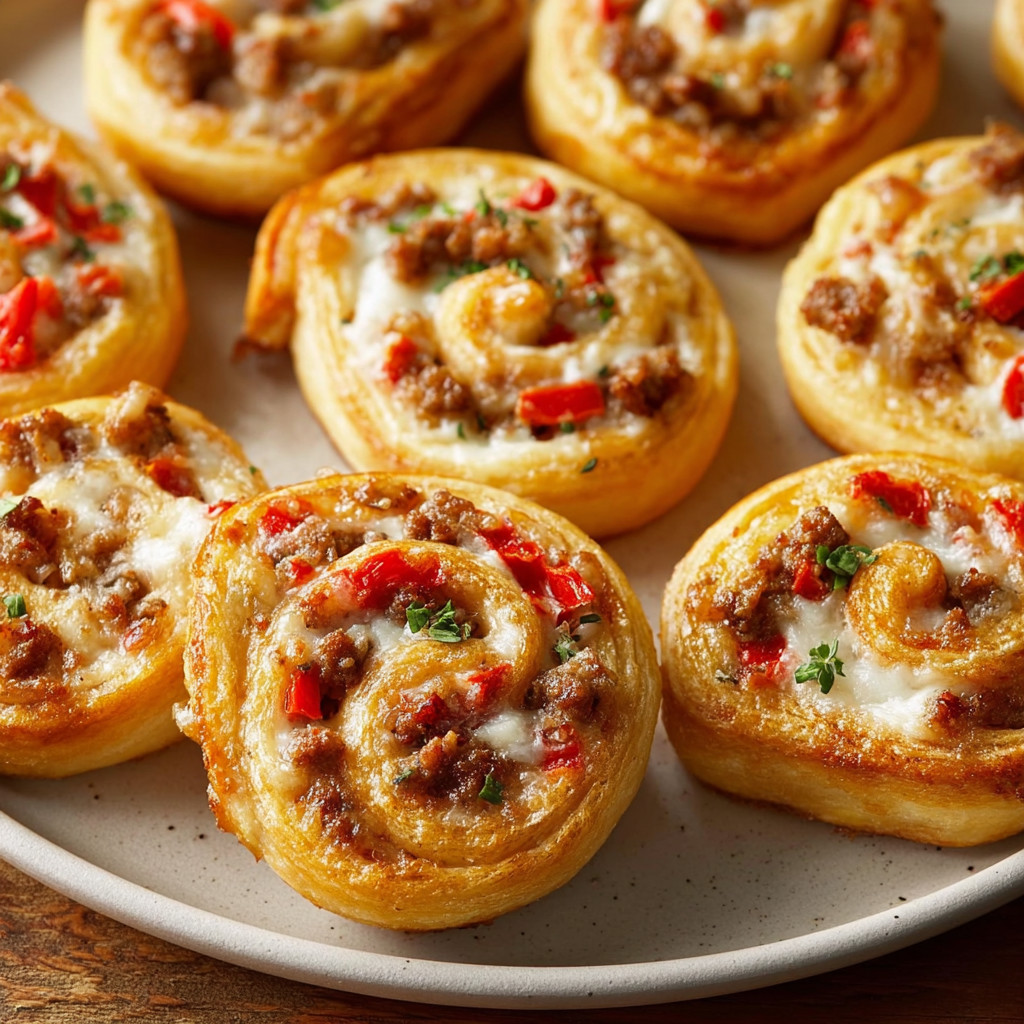A plate of sausage pinwheels.