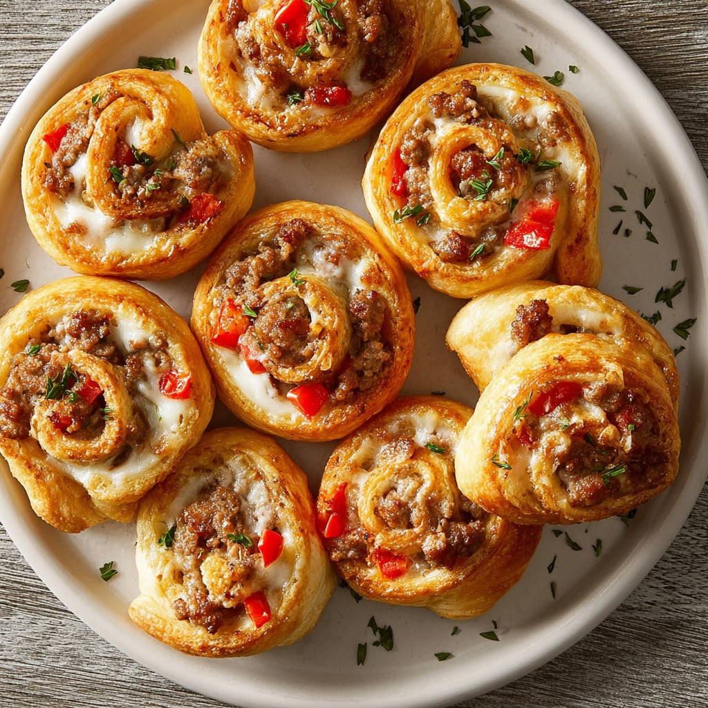 A plate of sausage pinwheels.