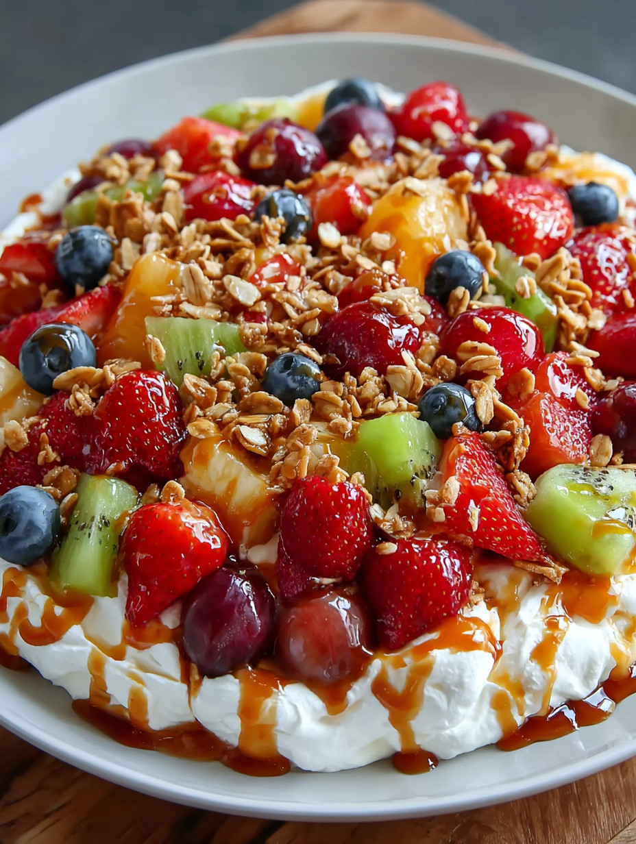 A plate of fruit salad with strawberries, blueberries, and raspberries.
