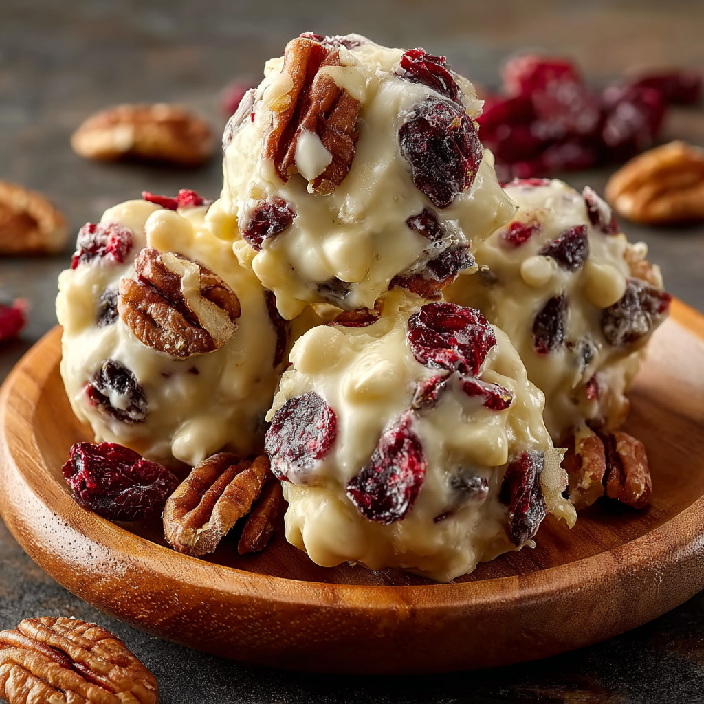 White chocolate cranberry pecan clusters.