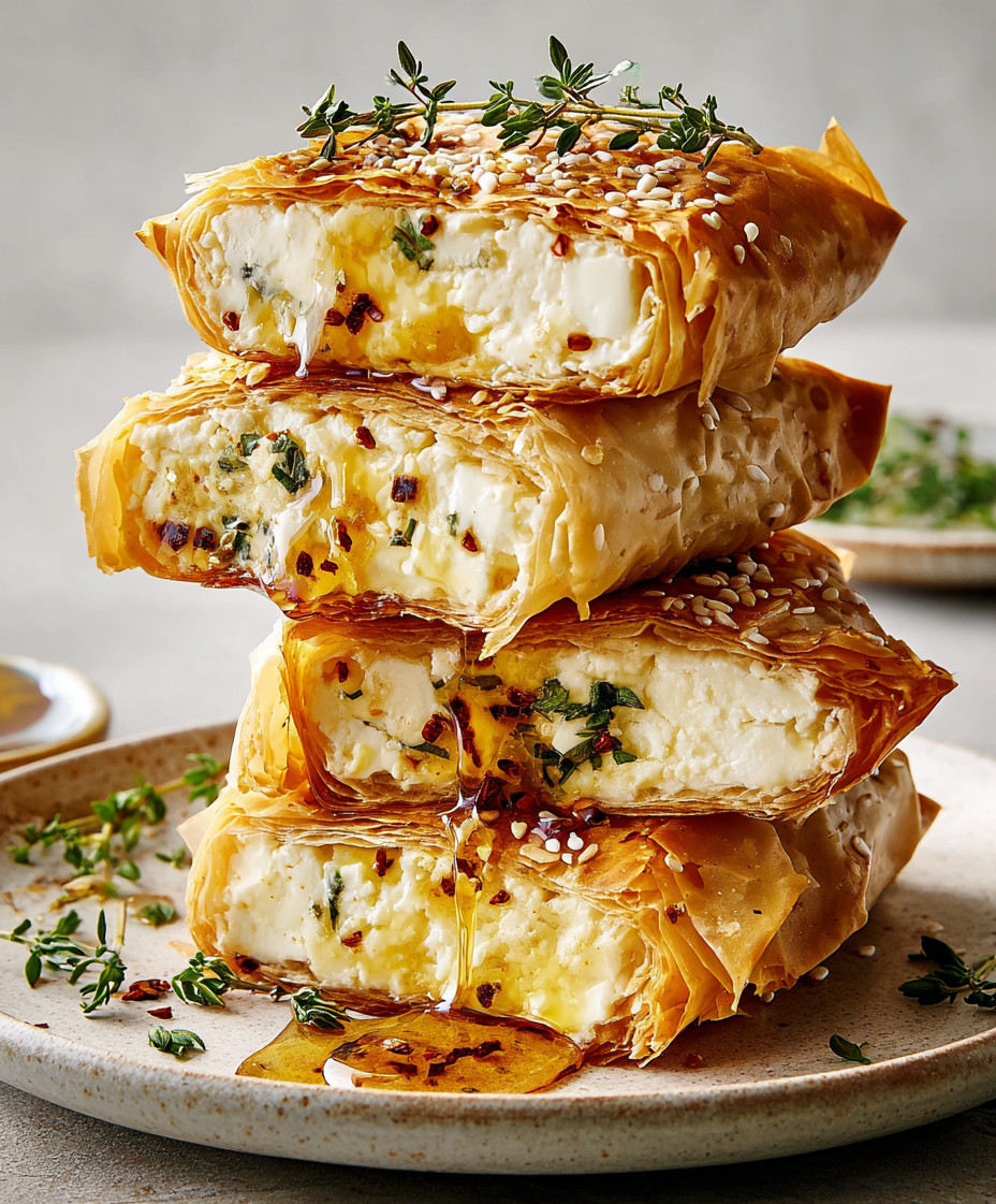 Crispy feta pockets on a plate.