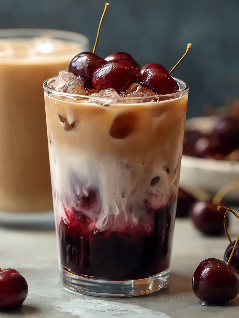 A glass of cherry vanilla iced latte.