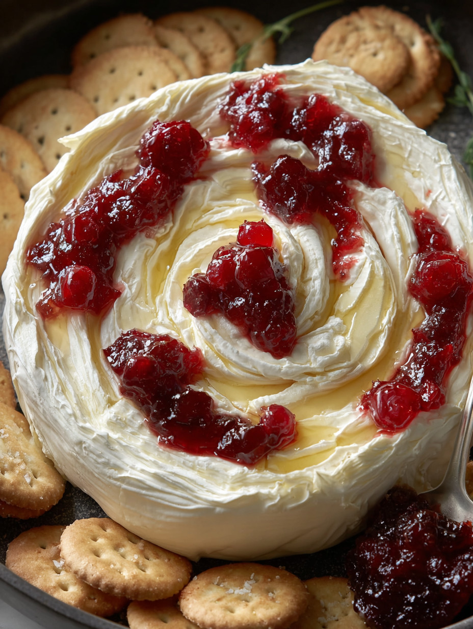 A bowl of whipped brie with jelly.