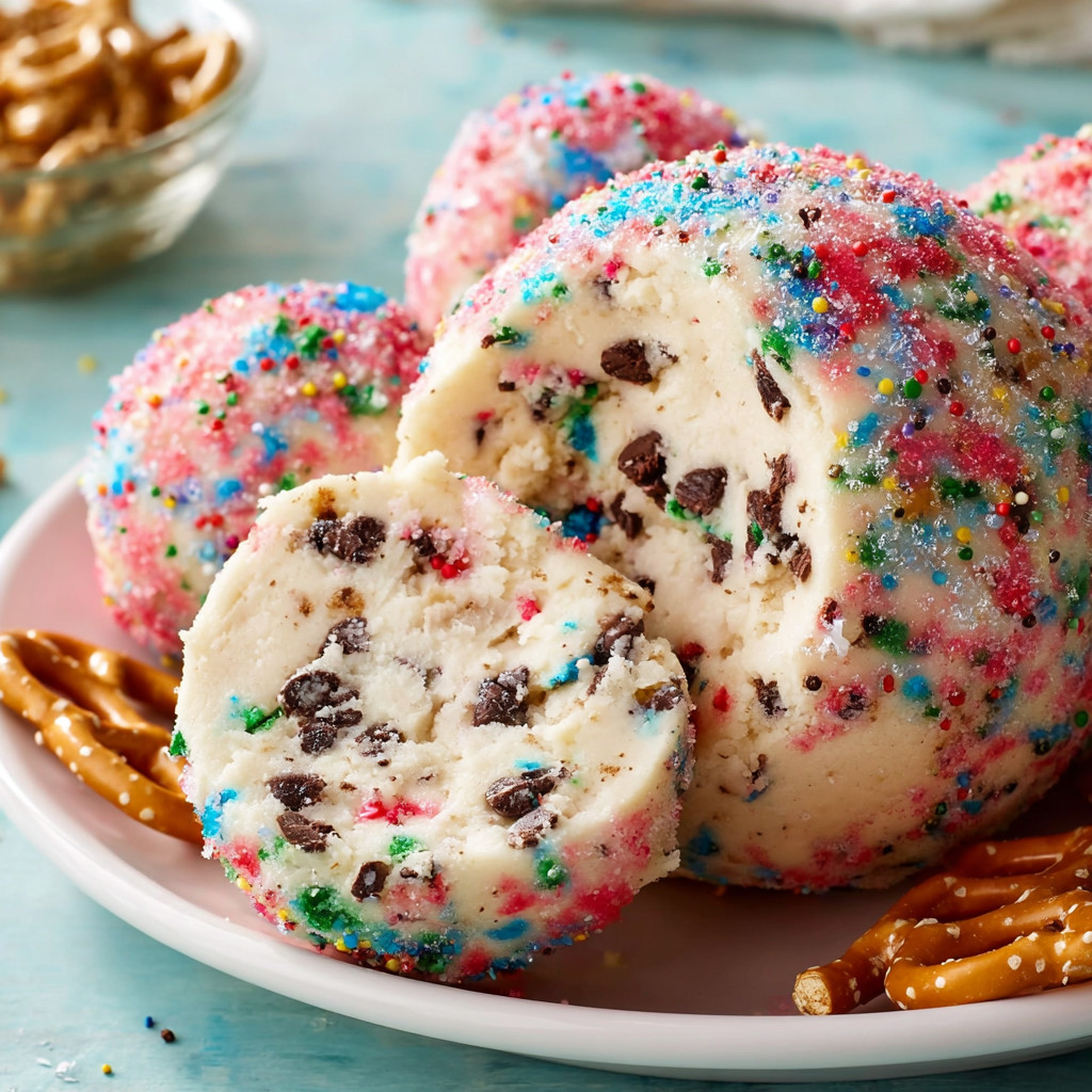 A plate of colorful balls of cookie dough.