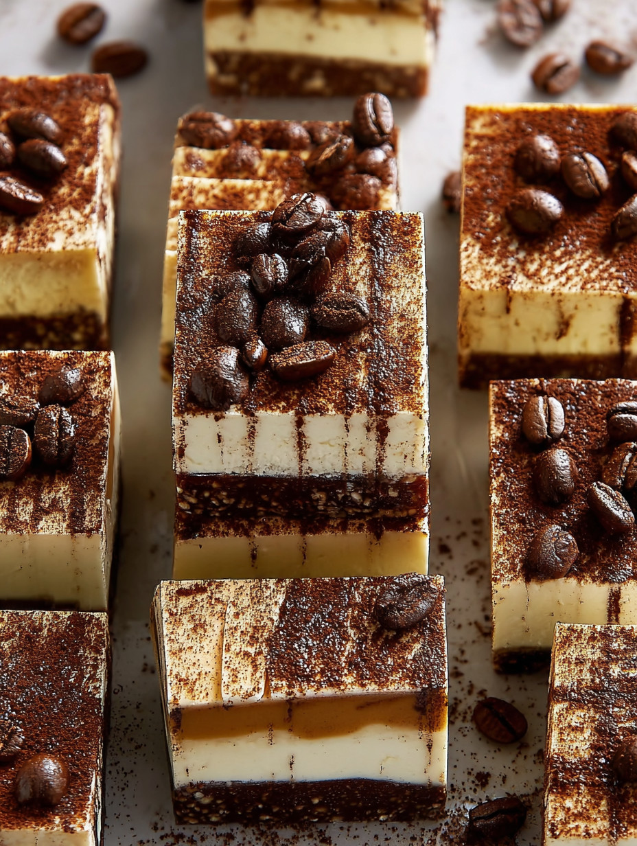 A square of chocolate fudge with coffee beans on top.