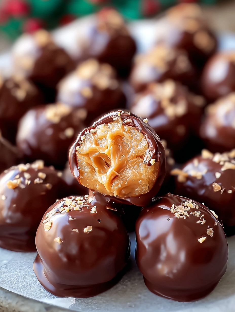 Peanut butter balls on a table.