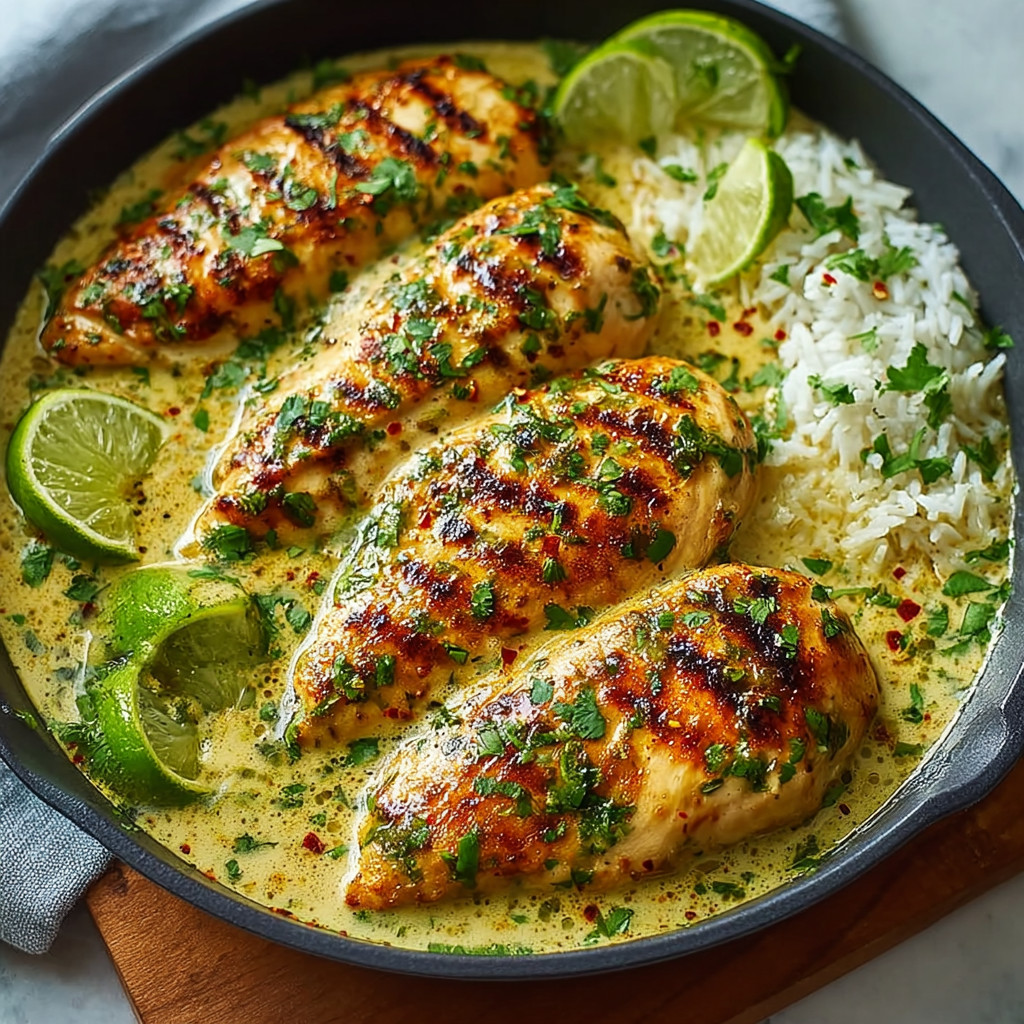 A pan of chicken with lime and cilantro.