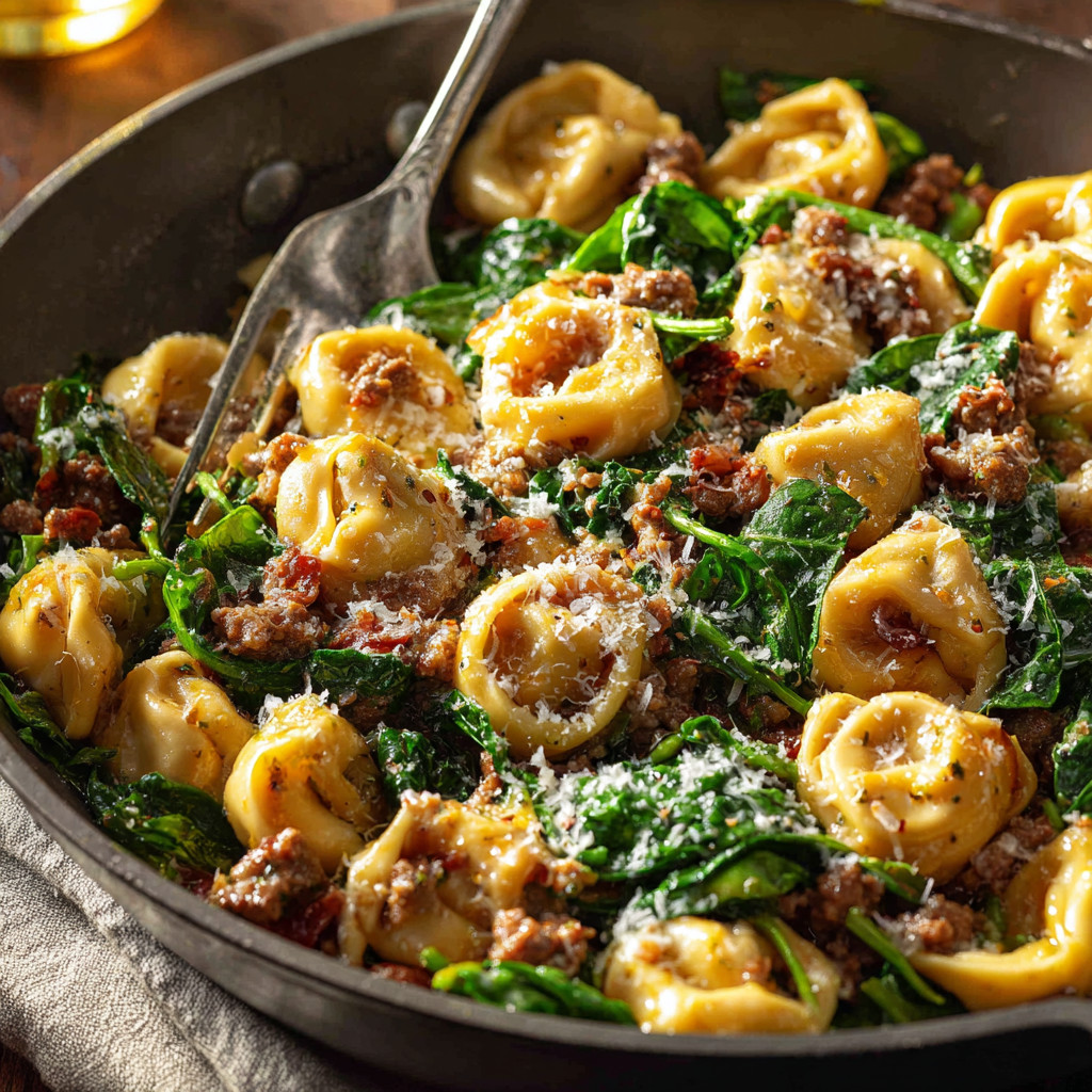 A pan of food with spinach and meat.