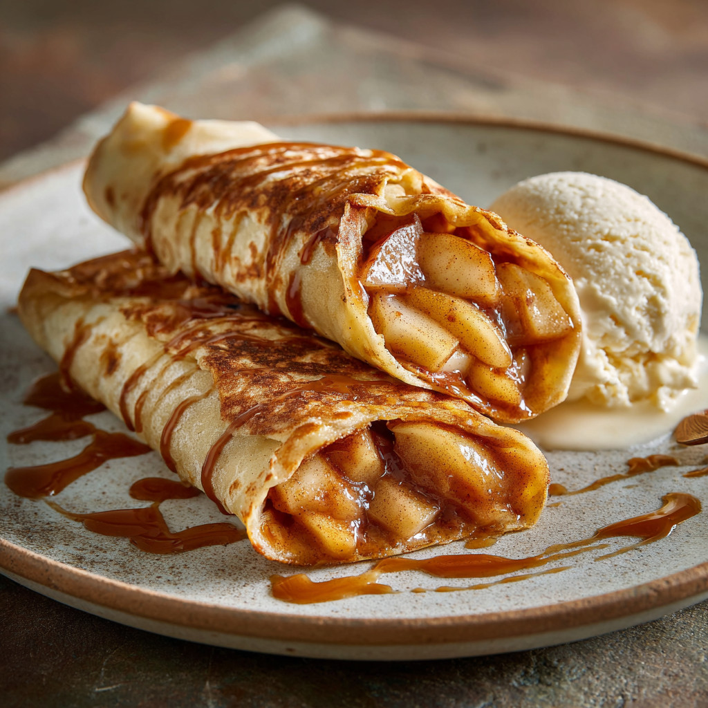 A plate of apple pie tortilla wraps with brown sugar butter.