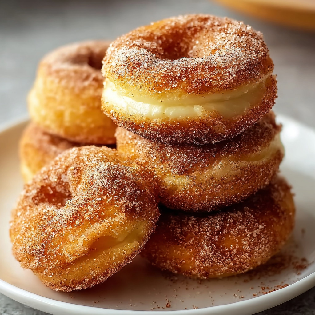 A plate of churro cheesecake donuts.
