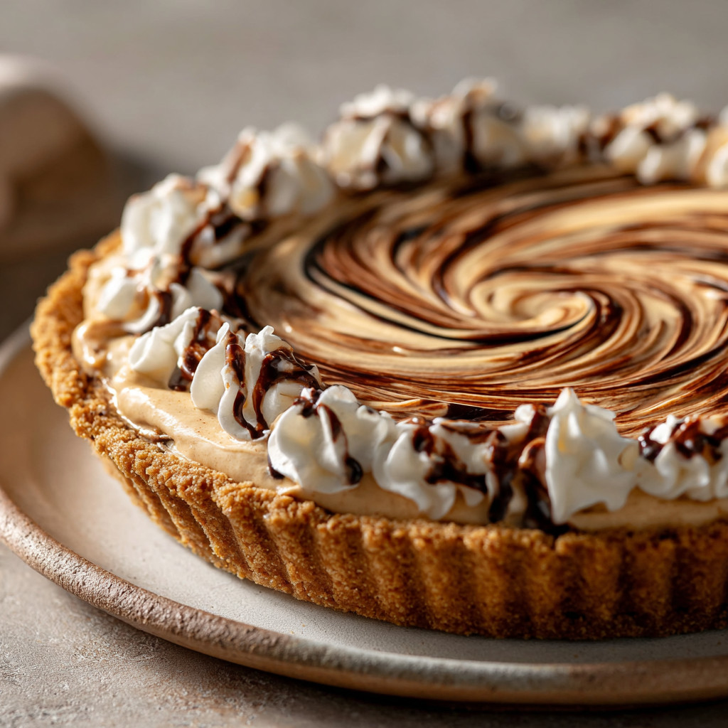 A slice of a no bake cream cheese peanut butter pie.