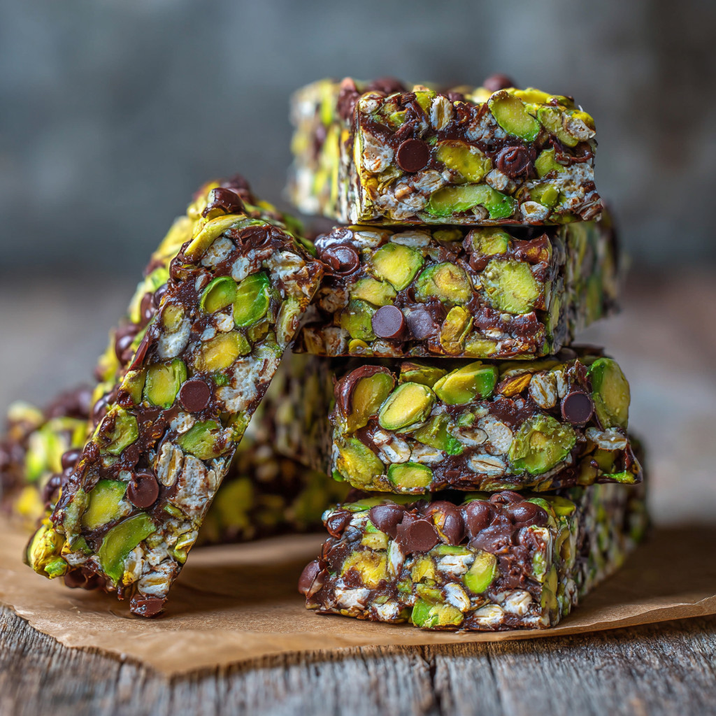 No-Bake Pistachio Dark Chocolate Energy Bars.