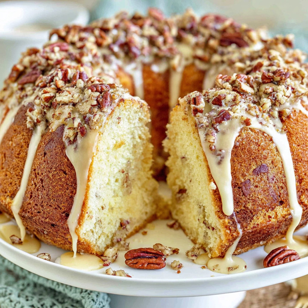 A slice of butter pecan pound cake.