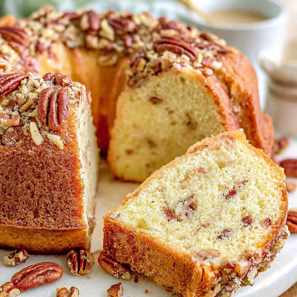 A slice of butter pecan pound cake.