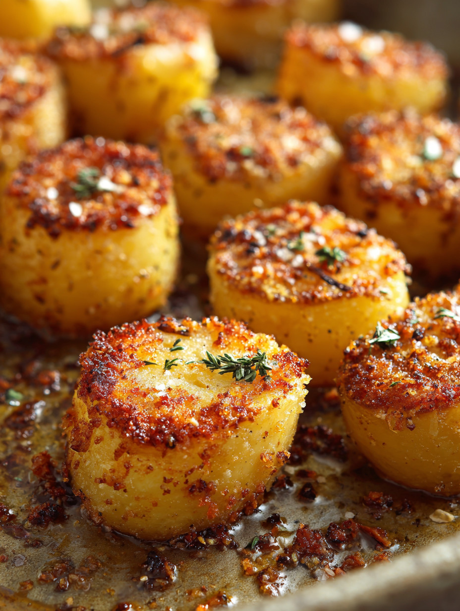 Golden crispy parmesan garlic potatoes.