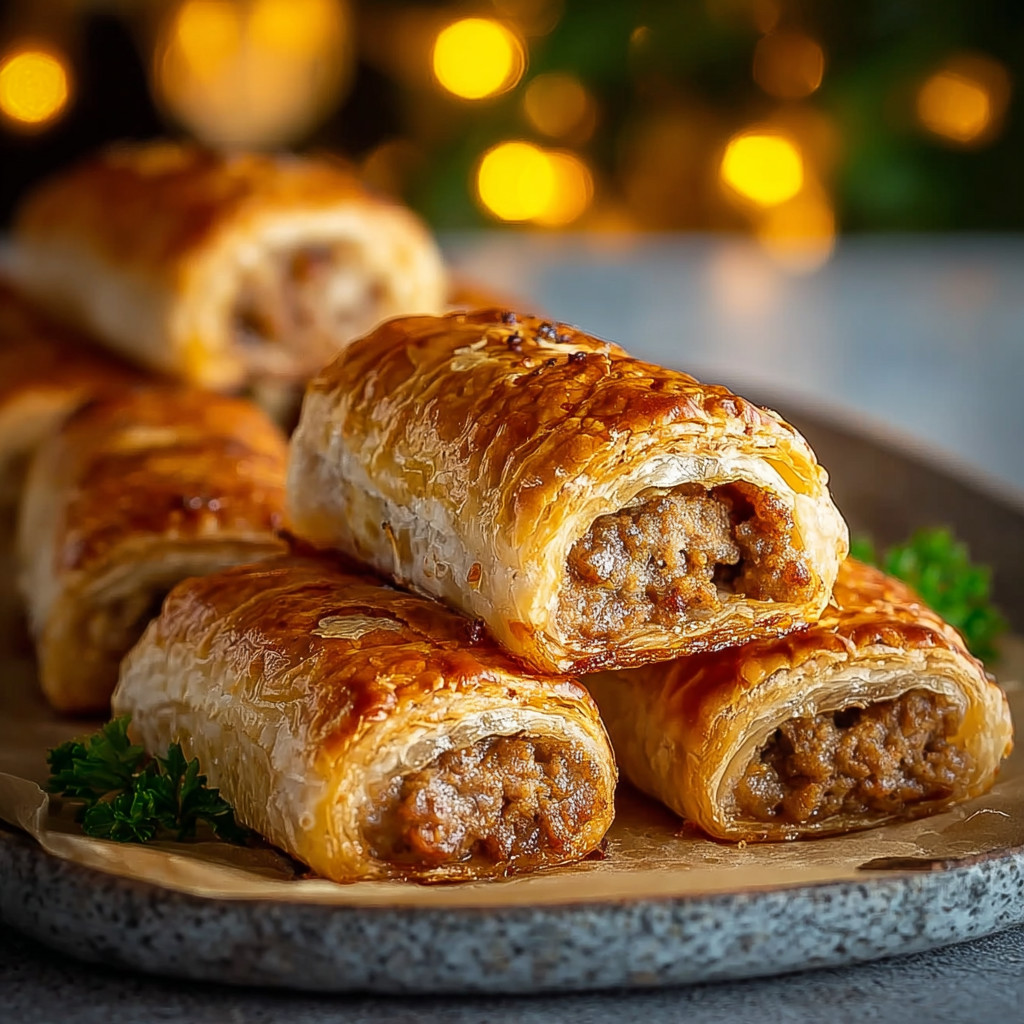 A plate of sausage rolls.