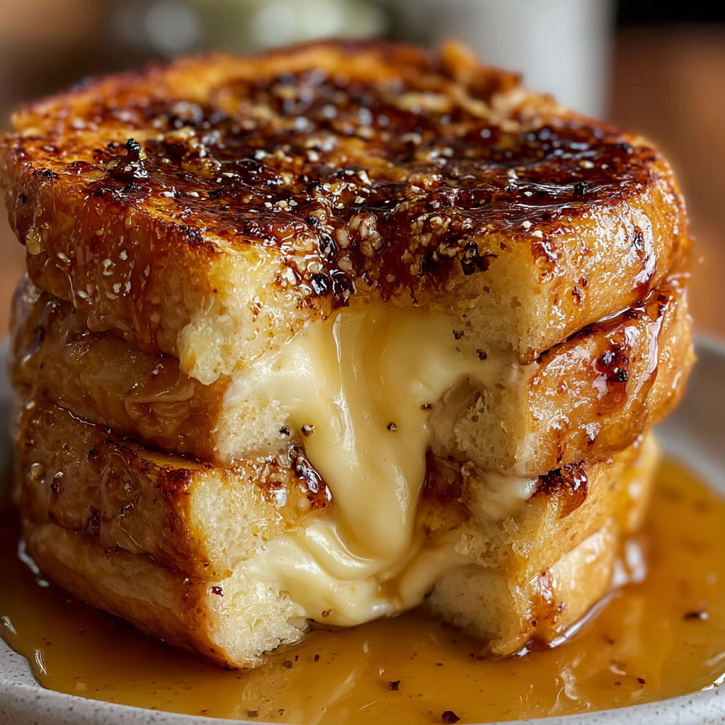 A stack of French toast with a crème brûlée twist.