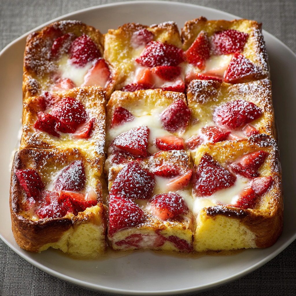 A delicious baked strawberries and cream French toast recipe.