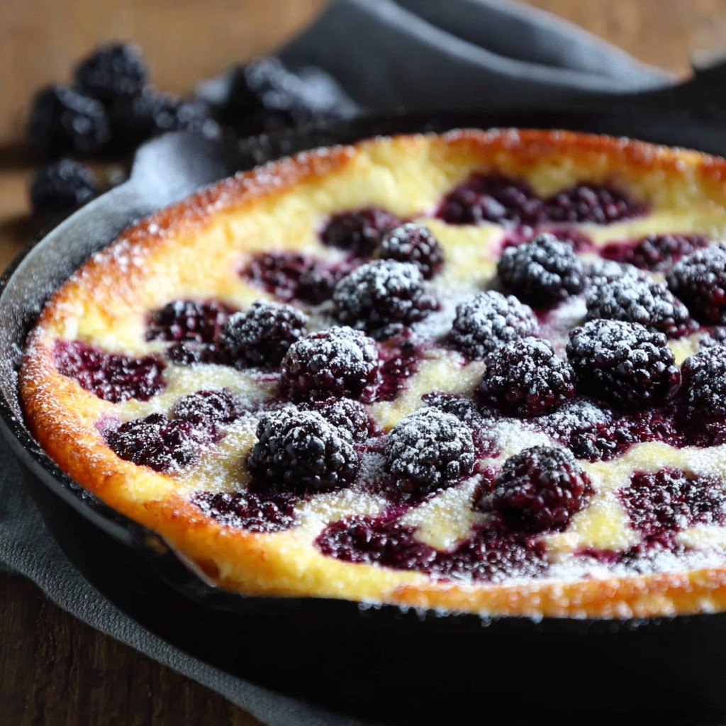 A pan of blackberry clafoutis.