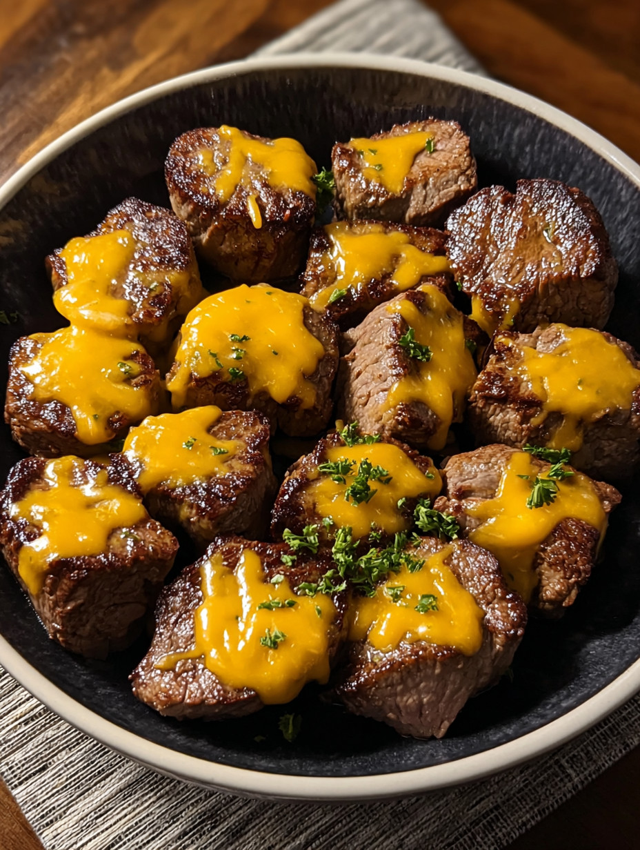 A bowl of Texas Roadhouse-Inspired Cheesy Butter Steak Bites.