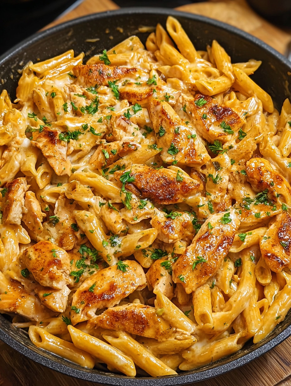 A delicious one-skillet BBQ chicken and cheese pasta dish.