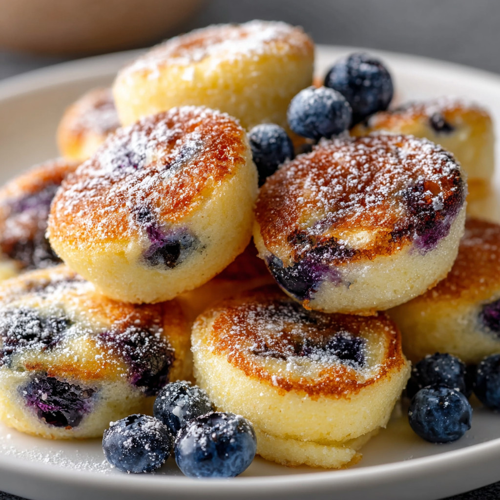 A plate of blueberry lemon pancake bites.