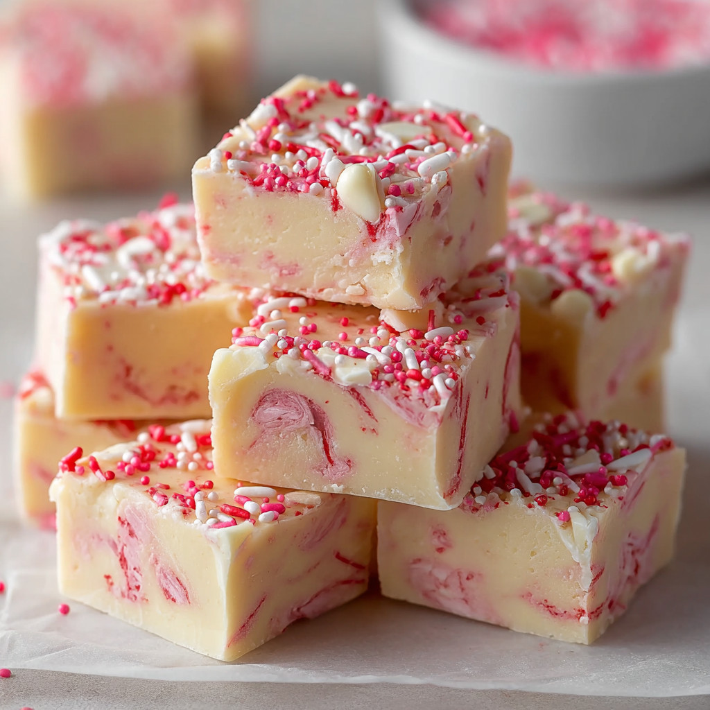 A stack of red and white striped cookies.