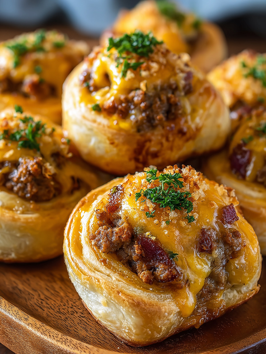 Garlic butter bacon cheeseburger rollups.