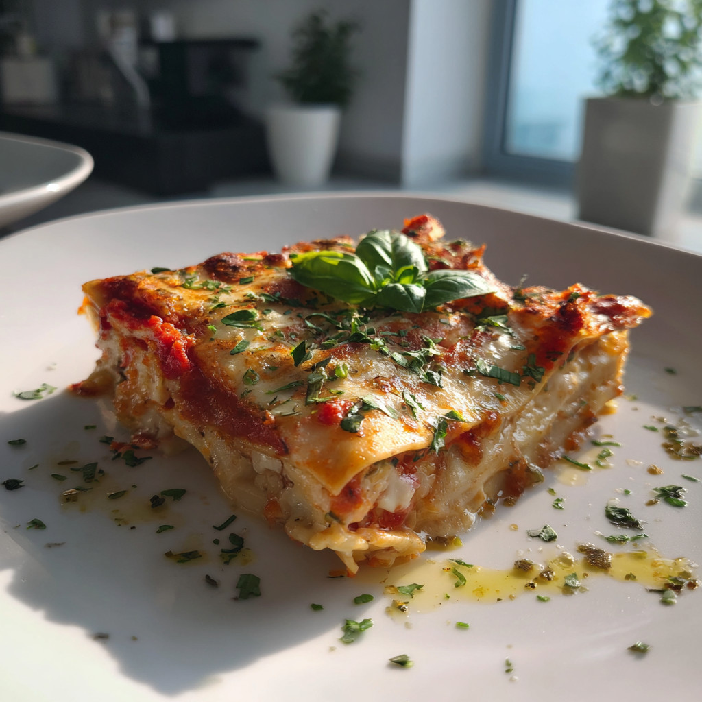 A layered vegetable lasagna with creamy ricotta.