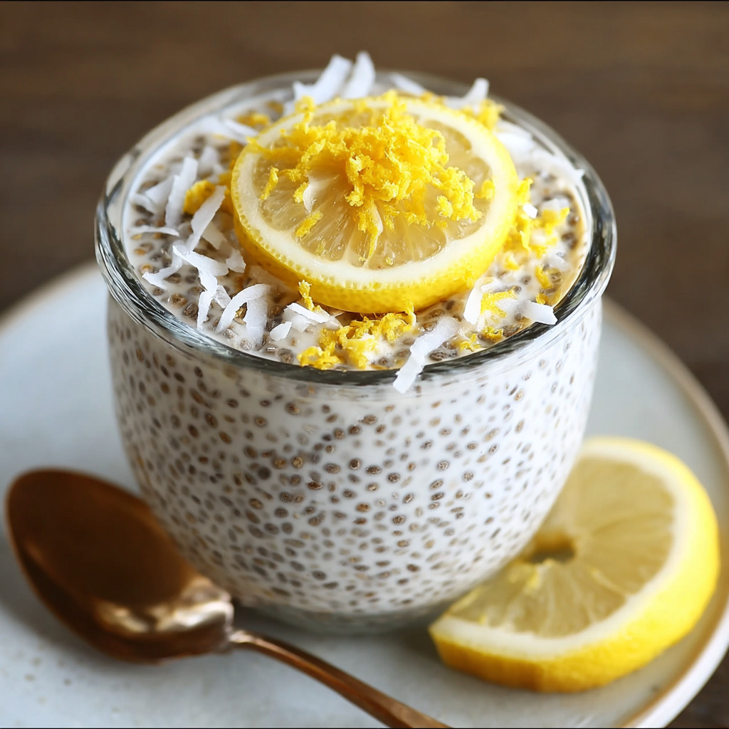 A bowl of lemon coconut chia seed pudding.