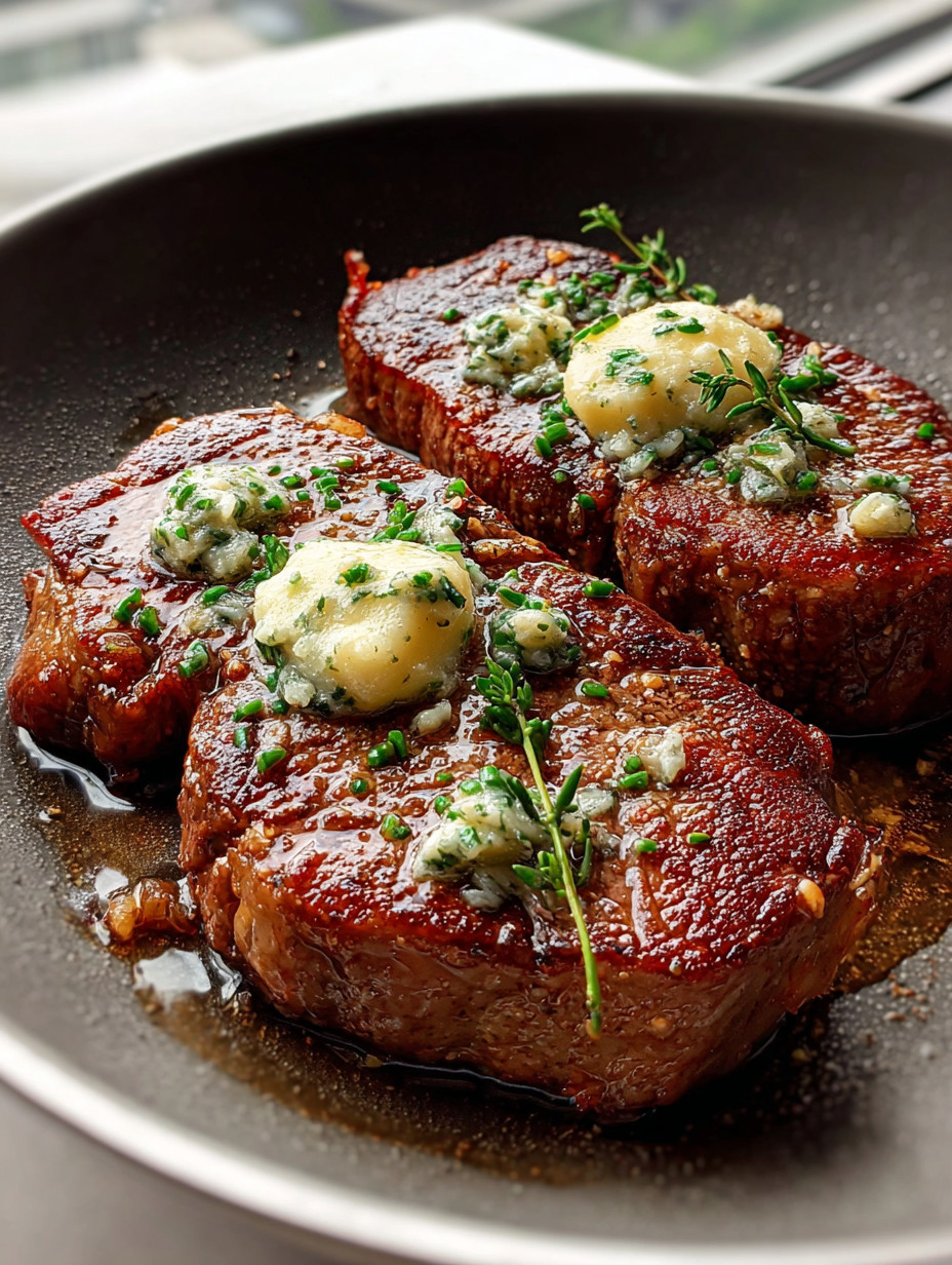 A delicious pan seared steak with garlic butter recipe.