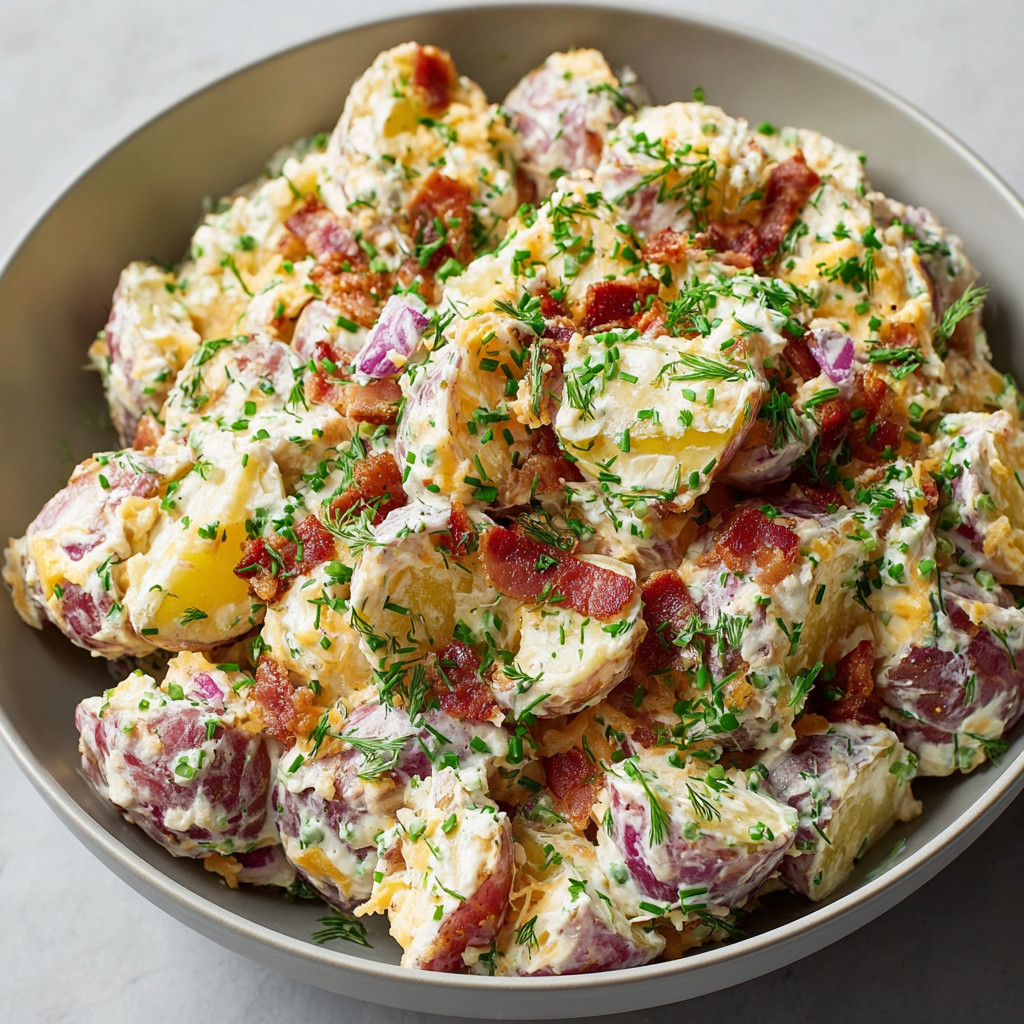 A bowl of steakhouse potato salad.