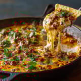 A delicious queso fundido with chorizo.