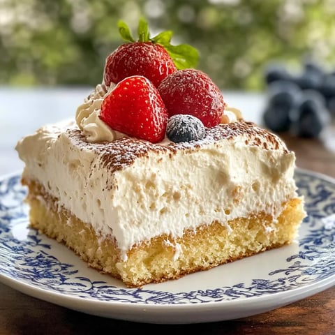 A slice of tres leches cake with strawberries on top.