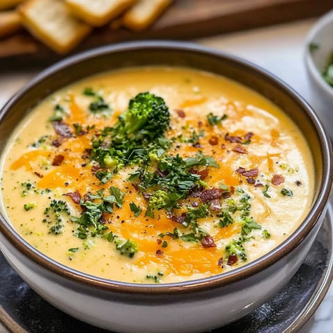 A bowl of broccoli cheddar soup.