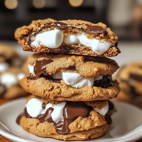 A stack of cookies with marshmallows and chocolate.