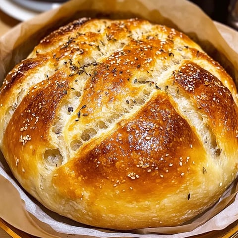 A loaf of bread with sesame seeds on top.