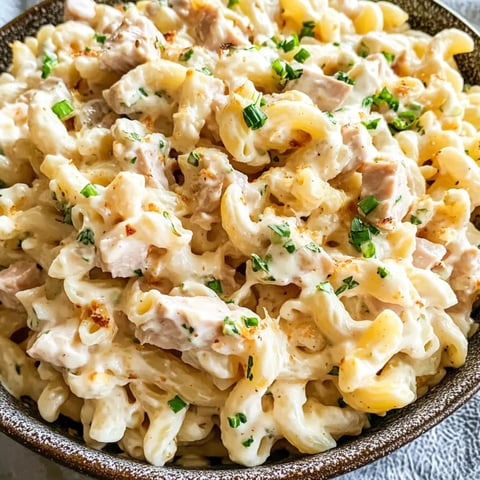 A bowl of tuna macaroni salad.