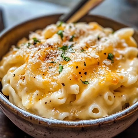 A bowl of macaroni and cheese with a spoon in it.