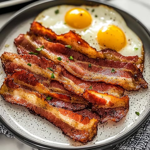 Bacon and egg on a plate.
