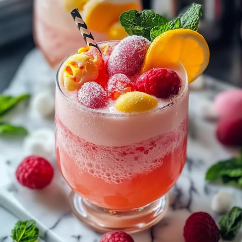 A pink drink with fruit and mint.