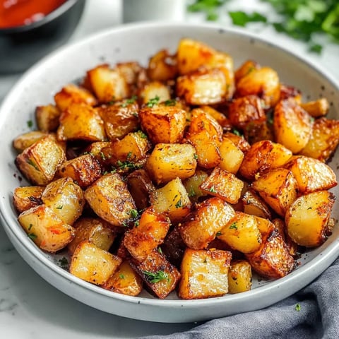 A bowl of crispy air fryer breakfast potatoes.
